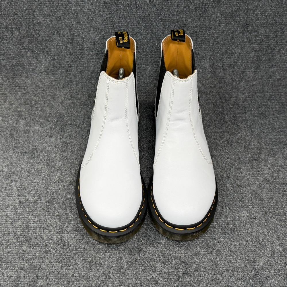 Dr. Martens 2976 Chelsea Boots Women's 9 White Smooth Leather Yellow Stitch Pull - Picture 3 of 13